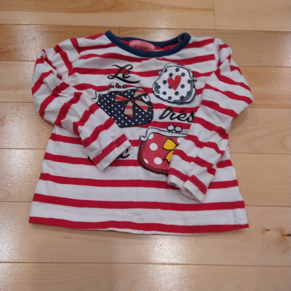 3/20$ 12-18m Minoti red white stripes long sleeves t-shirt with purses